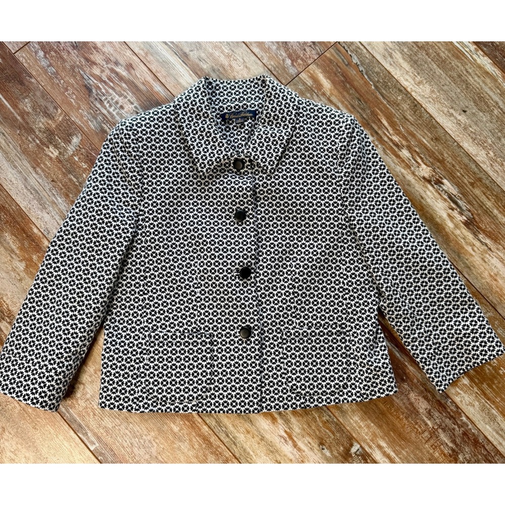 Brooks Brothers Womens 8 Blazer Black White Geometric Cropped Jacket Portugal